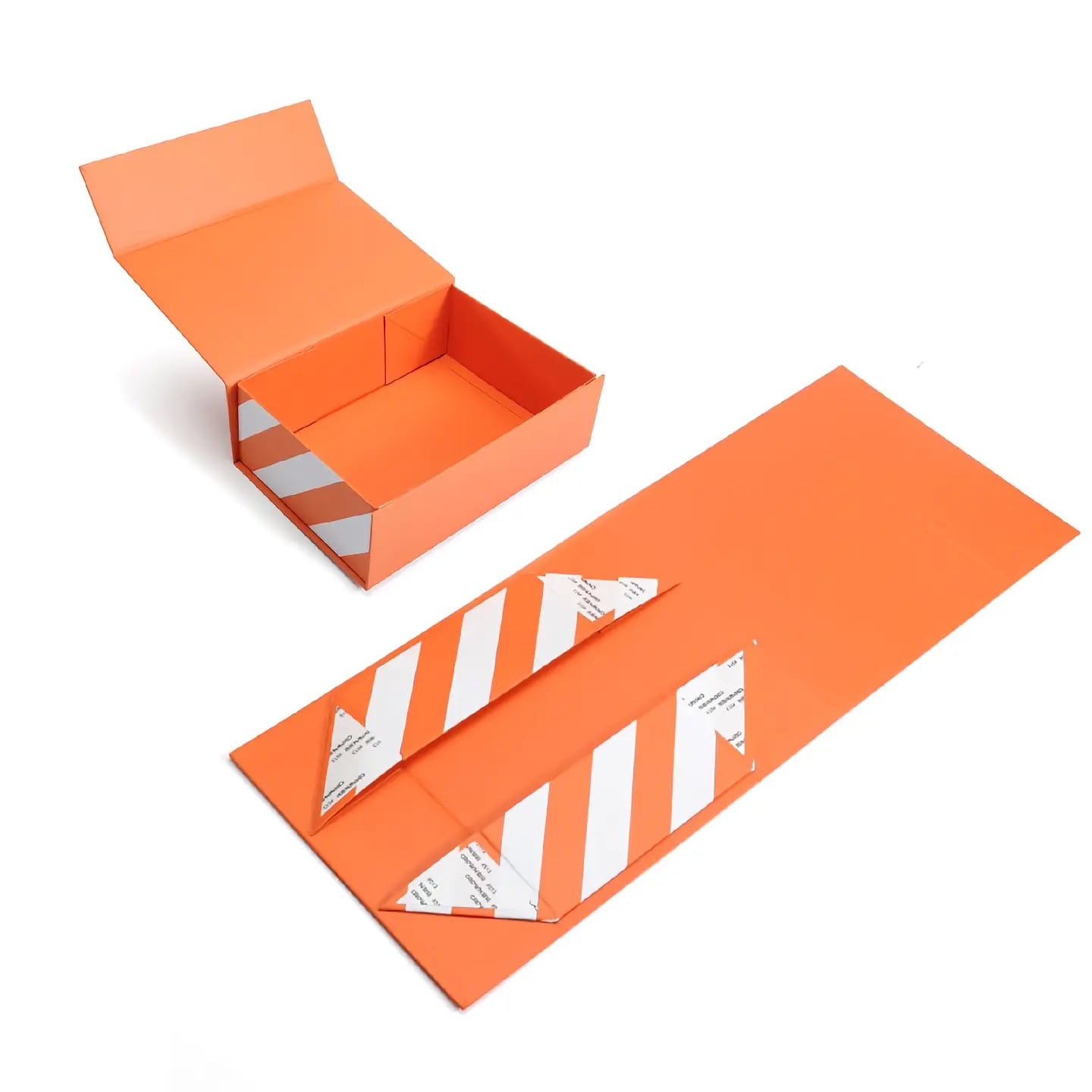Orange foldable magnetic gift box shown flat before assembly