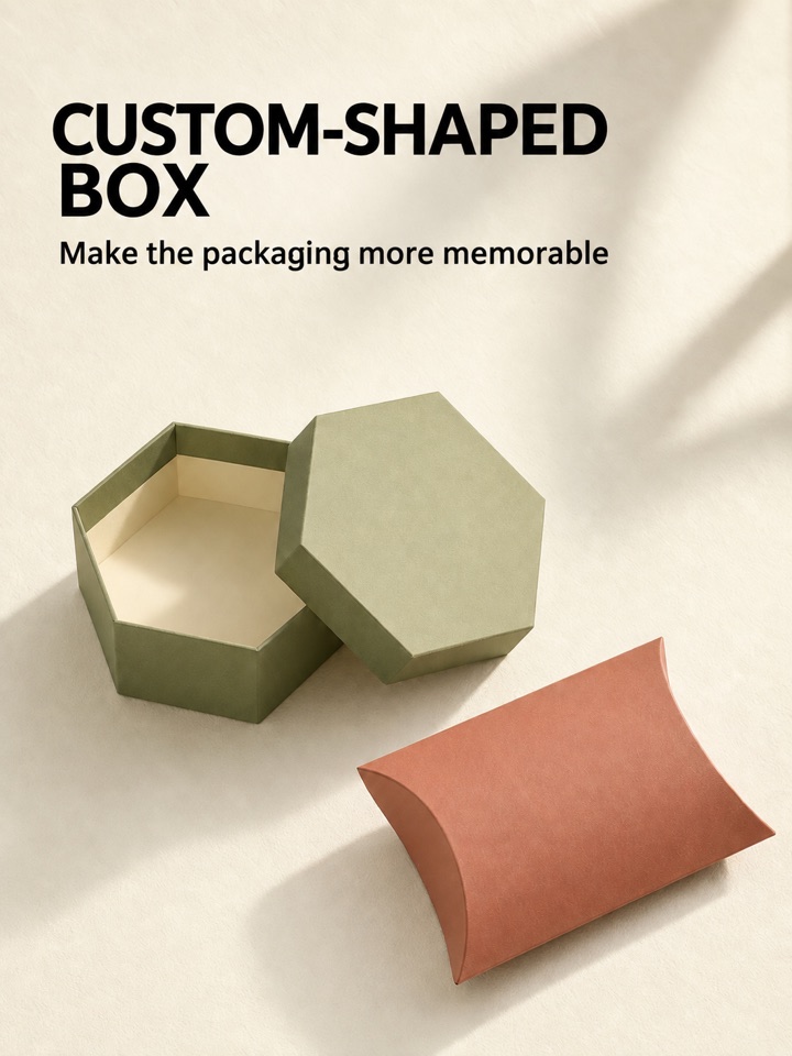 Custom hexagonal and curved pillow-shaped gift boxes