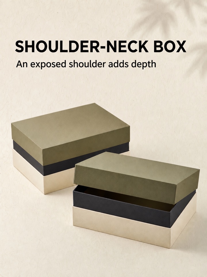 Ivory, charcoal and sage shoulder-neck rigid boxes